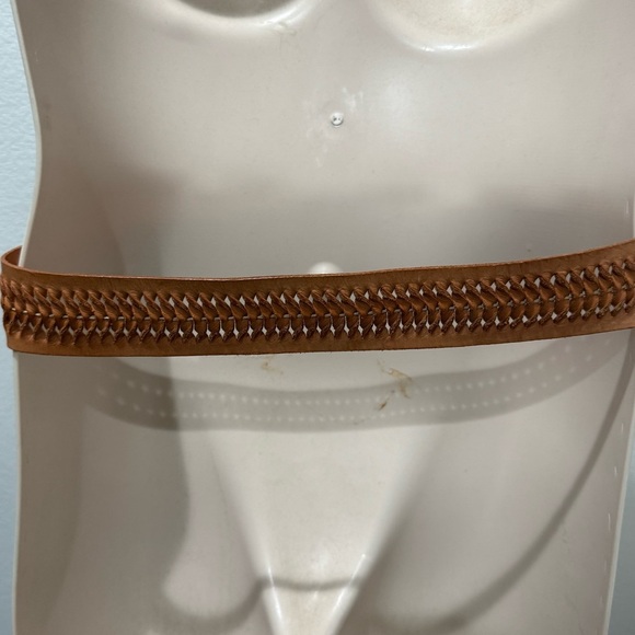 Via Spiga Tan Woven Leather Belt Boho Western Cowboy - Picture 7 of 9